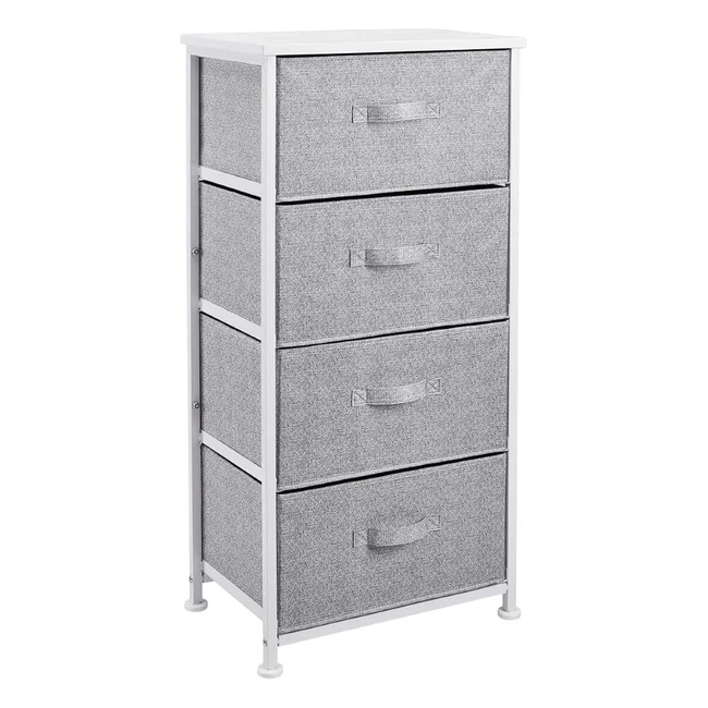 Amazon Basics Fabric 4-Drawer Storage Organiser Unit - White - Durable Steel Frame - Removable Drawers