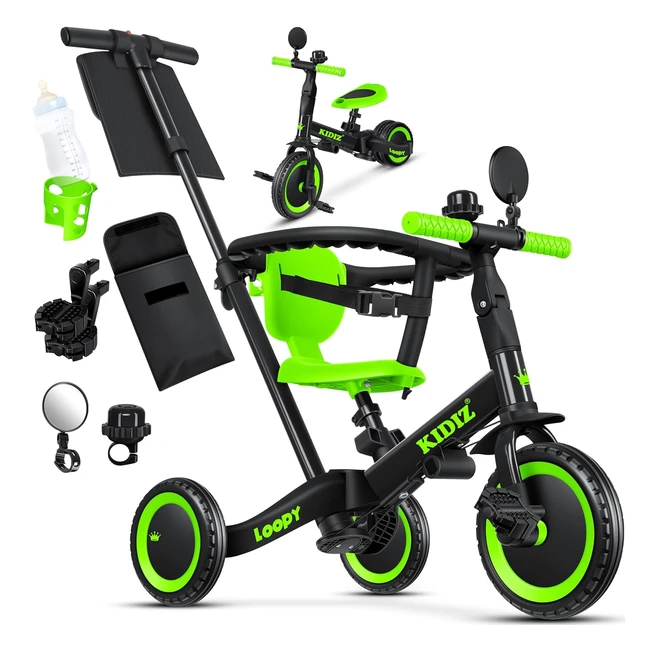 Kidiz 6in1 Balance Bike Tricycle Laufbike Kinderdreirad von 1 bis 5 Jahren Walker max. 25 kg inkl. Lenkstange Sicherheitsbügel Sicherheitsgurt Glocke und Spiegel Schwarz