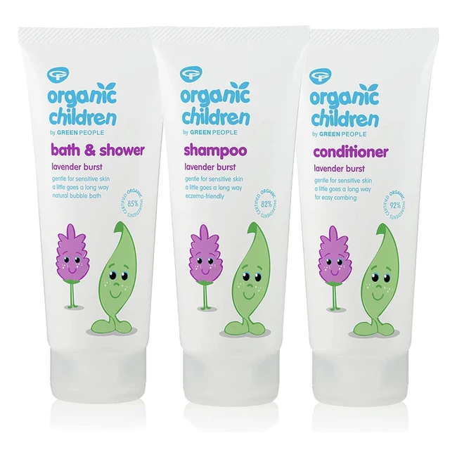 Green People Organic Children Lavender Burst Bath and Shower Bundle 200ml - Shampoo, Conditioner - Eczema-Friendly
