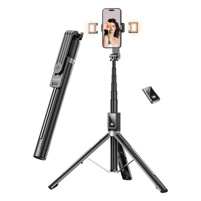 Anxre 60 Phone Tripod with 2 Lights - All in 1 Selfie Stick Tripod | Remote | Compatible with iPhone Samsung Android