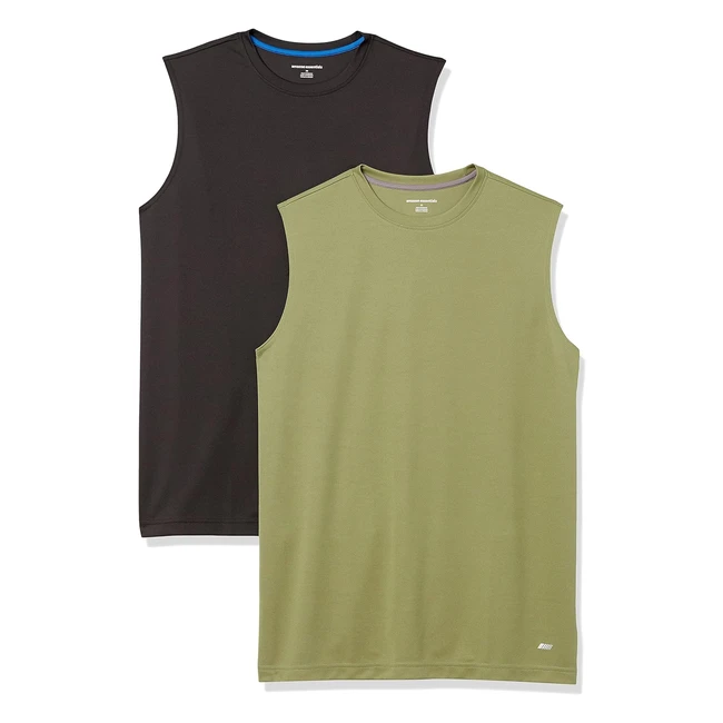 Amazon Essentials Men's Active Performance Tech Muscle Vest Pack of 2 - Black/Olive - 4XL