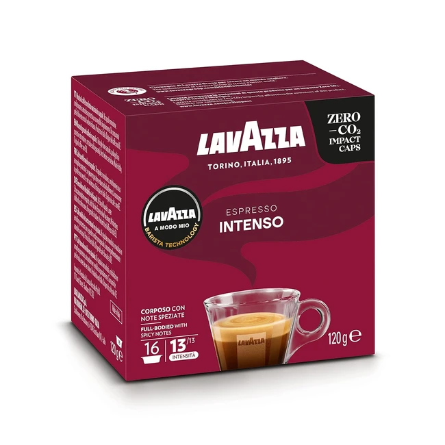 Lavazza A Modo Mio Espresso Intenso Kaffeekapseln - Ideal für Milchkaffee - Arabica & Robusta - Intensität 1313 - Mitteldunkle Röstung - 16 Stk.