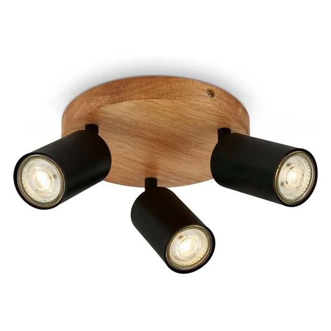 Lámpara de techo retro Briloner vintage 3 luces ajustables - Madera negra 190x85 mm