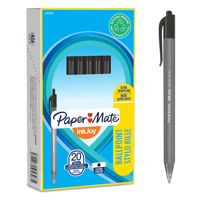 Paper Mate InkJoy 100RT Black Ballpoint Pens 20 Count - Smooth Writing, Retractable Design