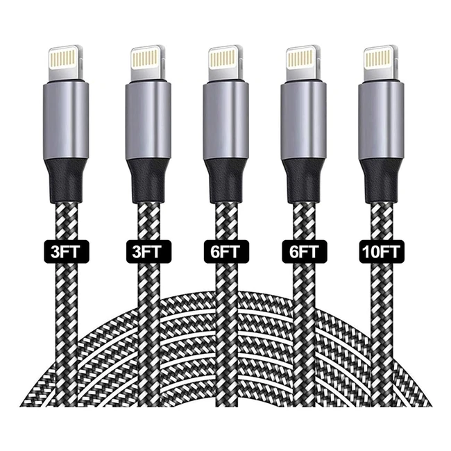 Sanyeye iPhone Charger Cable MFi Certified 5Pack 336610ft Fast Charging Nylon Braided