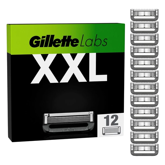 Gillette Labs Rasierklingen 12 Ersatzklingen für Gillette Labs Nassrasierer Männer mit Reinigungselement und beheizter Rasierer