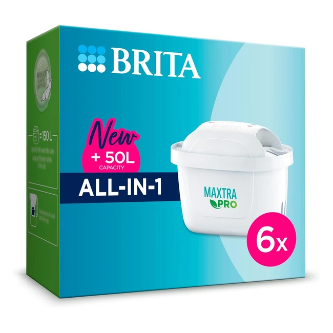 Brita Maxtra Pro All in One Water Filter Cartridge 6 Pack - Original Refill #123456 - Reducing Impurities Chlorine Pesticides Limescale
