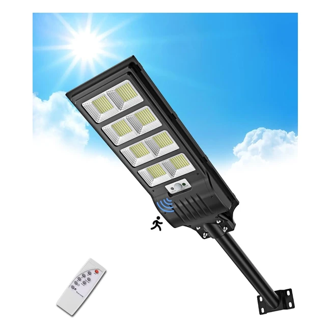 Lampione Solare LED Esterno 400W720LED IP65 Impermeabile - Luce Bianca Fredda 6500K - Telecomando - Sicurezza per Giardino e Garage