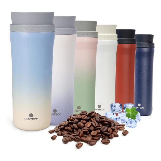 Tazza Termica da Viaggio Santeco 480ml - Caffè e Tè Senza BPA - Thermo Coffee Mug - Inox Doppia Parete