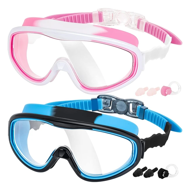 Easyoung Kids Swim Goggles 2Pack | Wide Vision Antifog UV Protection | Ages 3-15