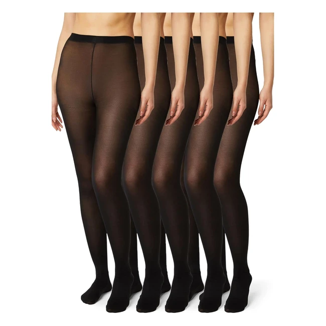 FM London 5-Pack Women's Tights - Comfortable Stretch Fit Design - 40 Denier Black Nude Navy - Durable Construction - All Occasions