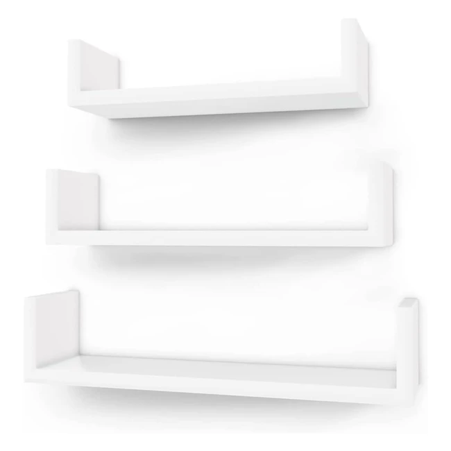 Songmics Wall Shelf Set of 3 Floating Shelf - 30x40 cm - Load Up to 15 kg - White LWS40WT Wood