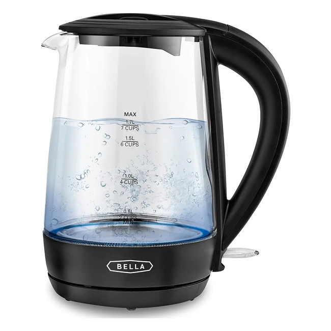 Bella 17L Glass Electric Kettle - Boil 7 Cups in 67 Mins - Soft Blue LED - Cordless Portable - Auto Shutoff