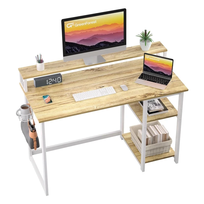 Scrivania per computer GreenForest con supporto monitor, scaffali reversibili 100x50 cm - Home Office Desk