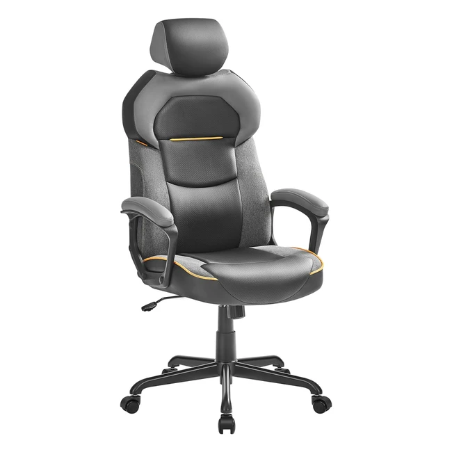 Songmics Gaming Chair OBG066B01 Schwarz 150kg PU Verstellbarer Kopfstütze Gepolsterte Armlehnen