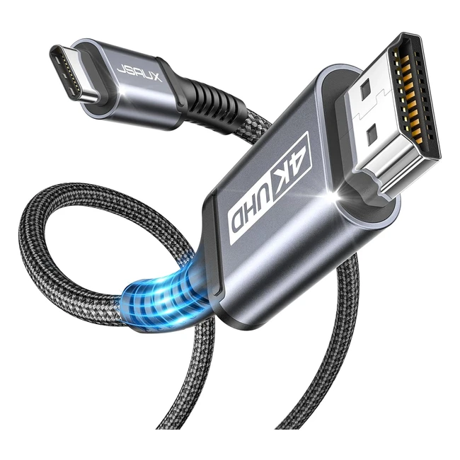 JSAUX USB C to HDMI Kabel 2m 4K UHD Thunderbolt 3 Kompatibel für iPhone 15 Pro MacBook Pro 2018/2017 MacBook Air iPad Pro 2018 Samsung Galaxy S23/S22/S10/S9 Surface