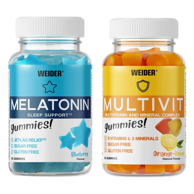 Weider Pack Melatonin Multivit Gummies 6080 - Caramelle Gommose Mirtillo Limonearancia - 1mg Melatonina - Vitamine Minerali