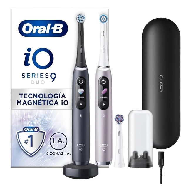 Cepillo de dientes eléctrico OralB iO 9 Pack Doble Negro y Rosa - Braun - Tecnología Magnética - Cabezales y Estuche de Viaje