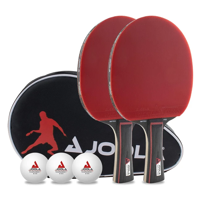 JOOLA Tischtennis Set Duo Pro 2 - Tischtennisschläger, 3 Bälle, Hülle - Rotschwarz