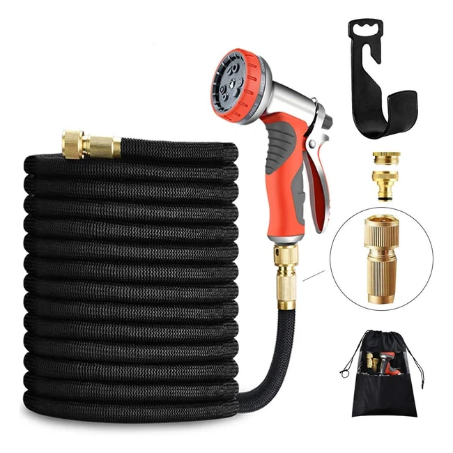 Lufeng Upgraded Expandable Hose 150ft - Double Latex Core, Solid Brass Fittings, 9 Function Spray Gun