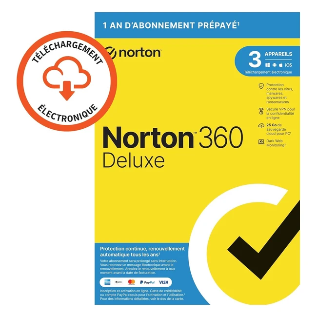 Norton 360 Deluxe 2024 - Abonnement 1 an - VPN sécurisé - Gestionnaire de mots de passe