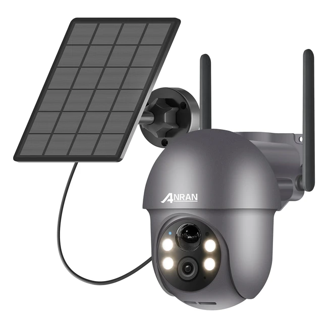 Camera Surveillance WiFi ANRAN 2K Panneau Solaire Batteries 360 PanTilt Détecteur Mouvement PIR Vision Nocturne Alarme Audio SDCloud Alexa Q01 Gris