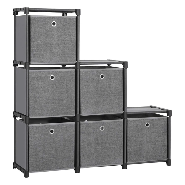 Songmics Ladder Storage Unit 6 Cubes with 6 Boxes DIY Organizer Modular Design Metal Frame Rubber Mallet - Black LSN66BK