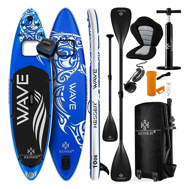 Kesser SUP Board aufblasbares Set mit Sichtfenster Stand Up Paddle Board Premium Surfboard Wassersport 6 Zoll dick Komplettes Zubehör 130 kg 320 x 76 x 15 cm 106 Zoll Blau