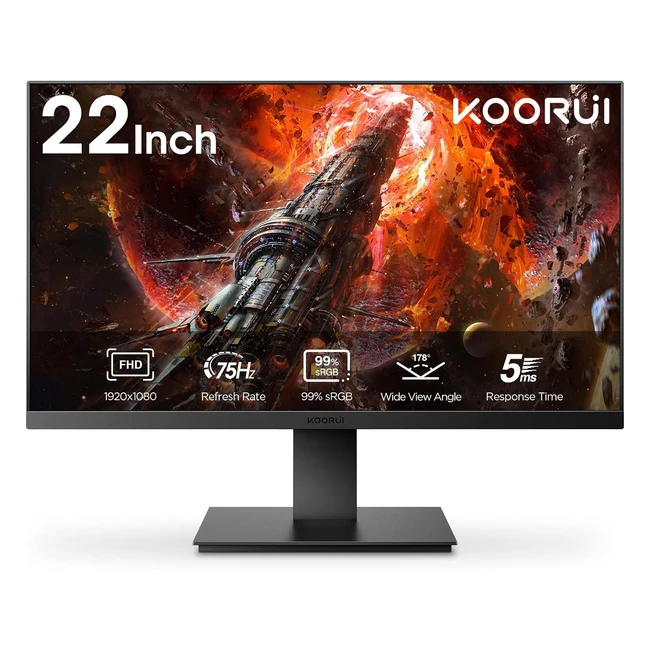 Koorui 22 inch FHD 1080P Business Monitor | Ultra Thin | Eye Care | HDMI VGA Ports