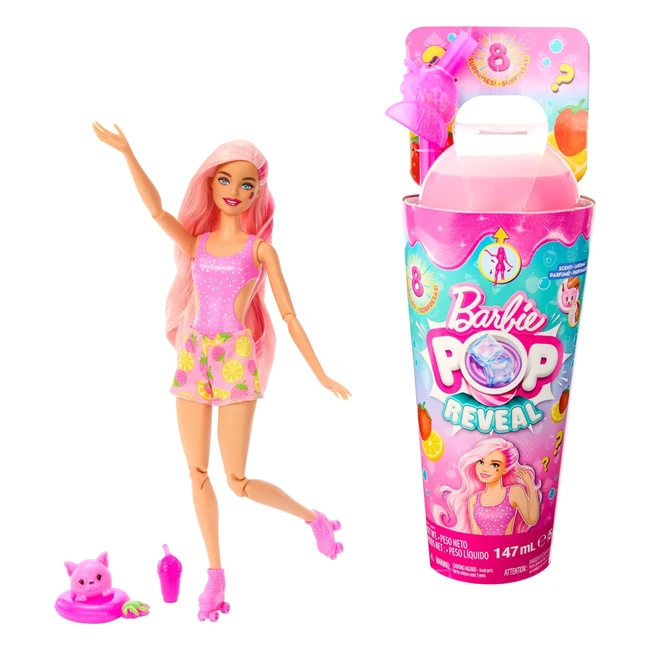 Barbie Pop Reveal Série Fruit HNW41 - Cheveux Roses Changeant de Couleur - Édition Parfumée - 8 Surprises