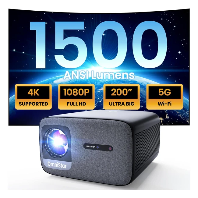 Proiettore Omnistar L80 Full HD 1500 ANSI Lumens 1080p Wifi Bluetooth 4K Auto Focus Keystone Altoparlanti 2x15W