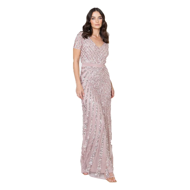Maya Deluxe Damen Maxi-Kleid mit Pailletten V-Ausschnitt Empire Taille glänzendes Prom Hochzeitskleid
