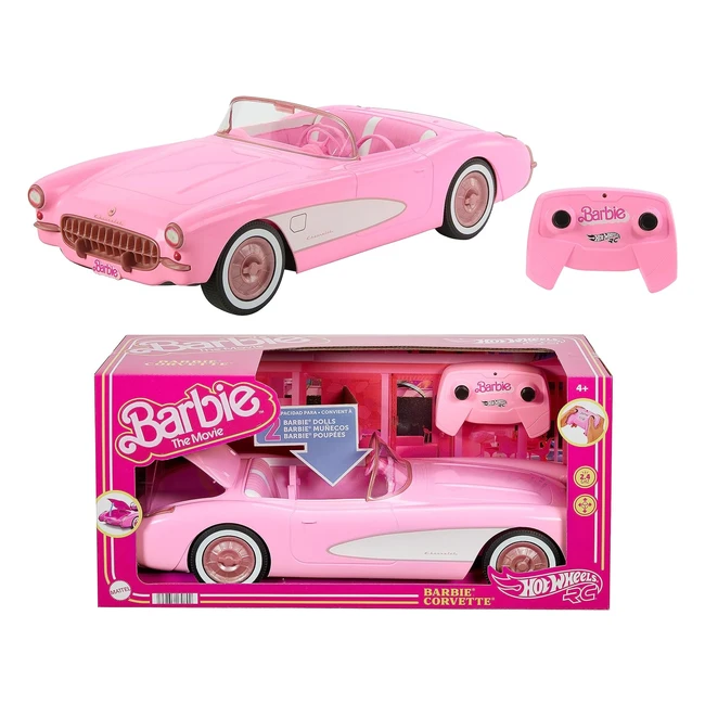 Hot Wheels RC Barbie Corvette HPW40 | Battery-Operated Remote Control Toy Car | Holds 2 Barbie Dolls | Trunk Opens | Movie-Inspired