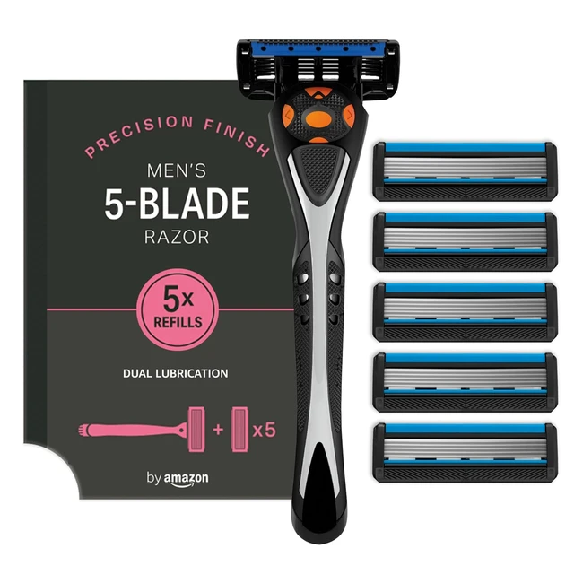 By Amazon Men's 5 Blade Razor + 6 Refills | Close Shave, FlexPro Technology, Vitamin E