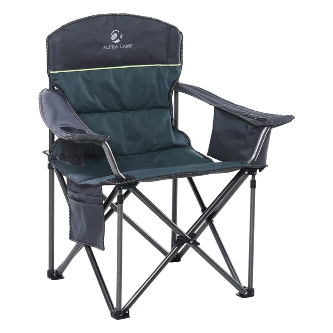 Alpha Camp Portable Folding Oversized Camping Chair with Cooler Bag - Heavy Duty Steel Frame - Green