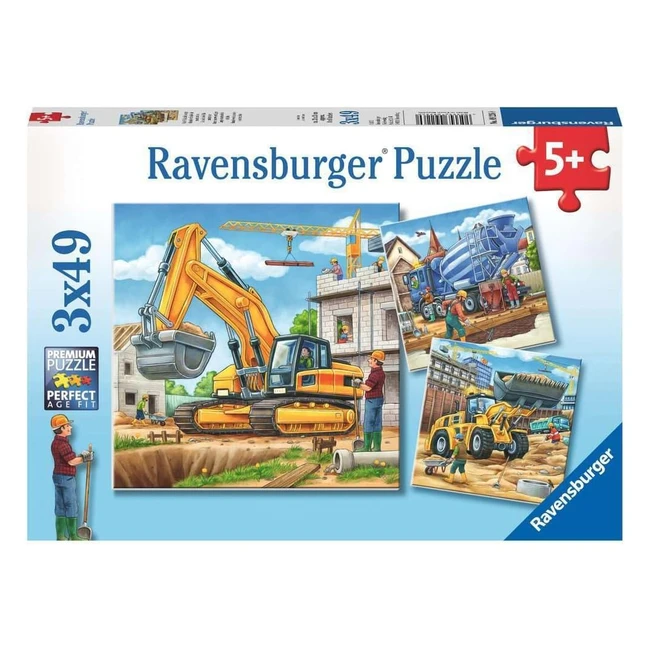 Ravensburger Puzzle Enfant 3x49 p Grands Véhicules de Construction 09226 - Idéal dès 5 ans!