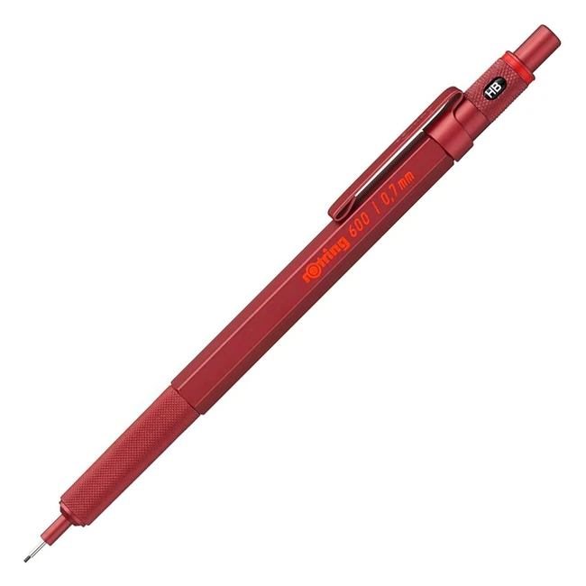 Rotring 600 Mechanical Pencil 07mm Red Allmetal Body - Hexagonal Barrel & Nonslip Knurled Grip