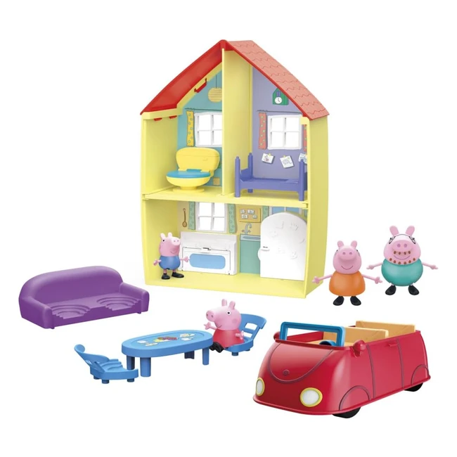 Coffret Maison Peppa Pig avec Voiture et Effets Sonores - 4 Figurines & 6 Accessoires