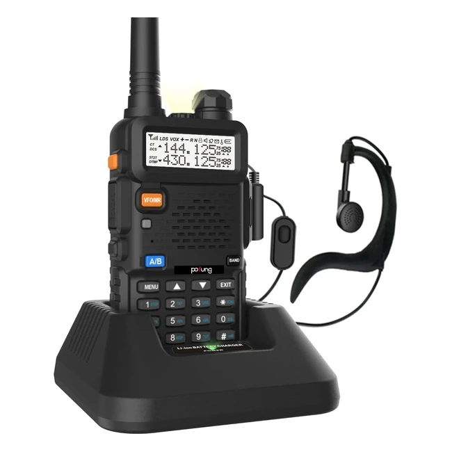Walkie Talkie 5R Dual Band VHF/UHF Ricaricabile Radio Bidirezionale 128 Canali Vox Caricatore USB Lunga Distanza Nero