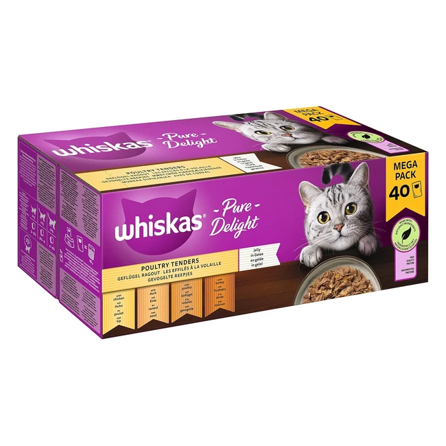 Whiskas 1 Katzen-Nassfutter Ragout Geflügel in Gelee 40x85g - Hochwertiges Nassfutter für ausgewachsene Katzen