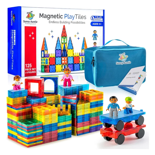 Sunny Auntie Magnetic Tiles 125 Pcs - STEM Toy for Boys & Girls - Educational Construction Set
