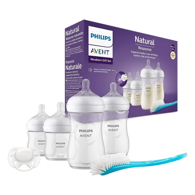 Philips Avent Baby Bottle Newborn Gift Set - 4 Bottles, Pacifier, Brush - Model SCD83811