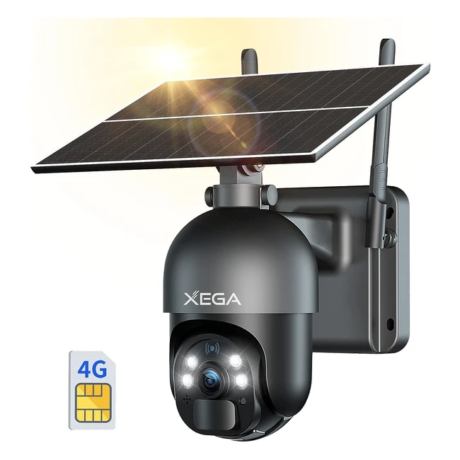 Xega 3G4G LTE Security Camera No Wifi 2K Super HD Solar Powered Wireless Outdoor 4G Security Camera PIR Motion Sensor Night Vision 2 Way Talk SIM Card Included