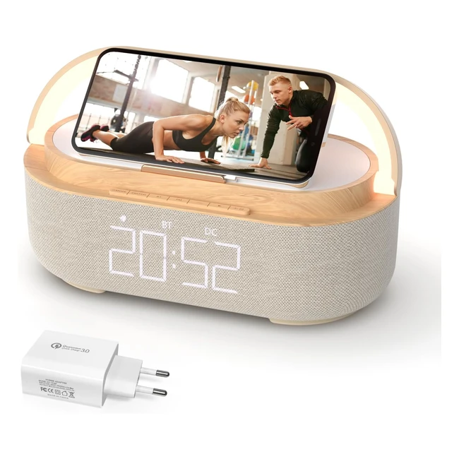Réveil matin digital avec chargement sans fil 6 en 1 - Colsur Radio FM - Bluetooth - Affichage LED