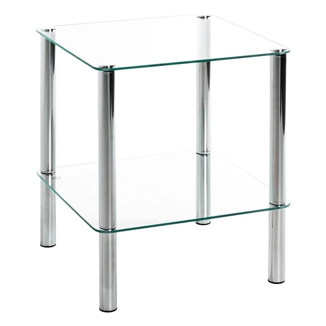 Table basse Haku en métal chromé 39x39x47 cm - Étagères en verre de sécurité
