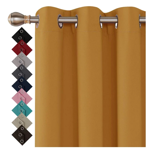 Thermal Insulated Blackout Curtains 90x90 Ochre 2 Panels - 90228cm - Energy Saving Noise Reduction Privacy Protection
