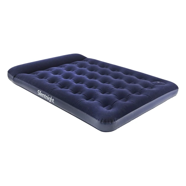 Silentnight Double Air Bed with Built-in Foot Pump - Inflatable Flocked Blow Up Deep Premium Camping Mattress - 191x137x28cm Blue