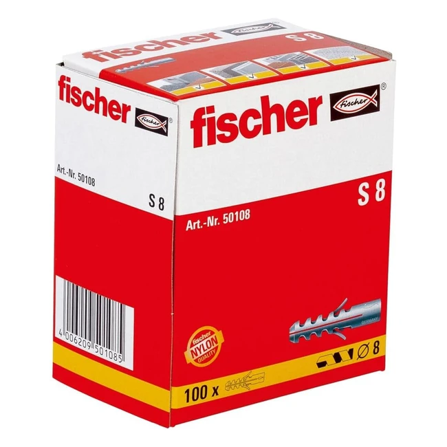 Fischer S 8 Spreizdübel mit 2-Fachspreizung | Befestigung Bewegungsmelder Briefkästen | 100 Stk. | ArtNr. 50108 Grau