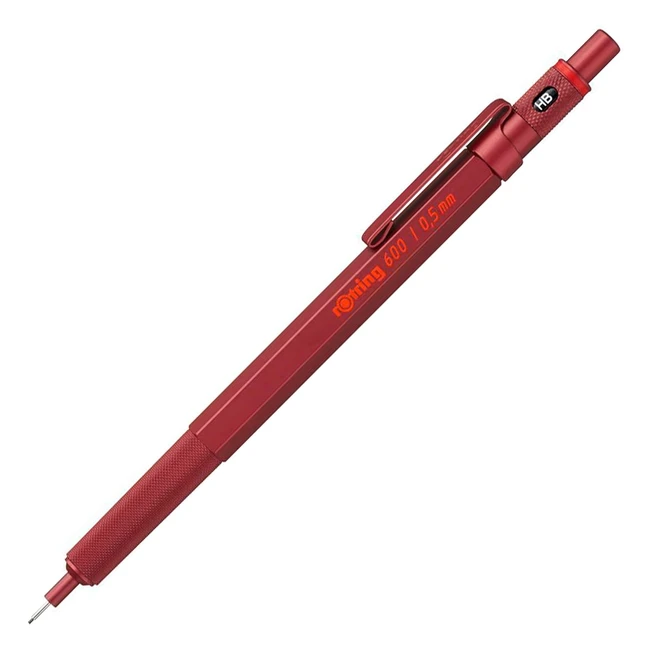Rotring 600 Mechanical Pencil 0.5mm Red All-Metal Body - Hexagonal Barrel & Nonslip Knurled Grip
