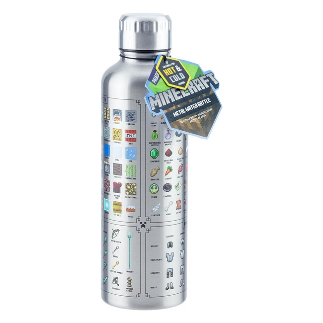 Paladone Minecraft Metal Water Bottle - Doublewalled Stainless Steel 500ml - Officially Licensed Gaming Merchandise